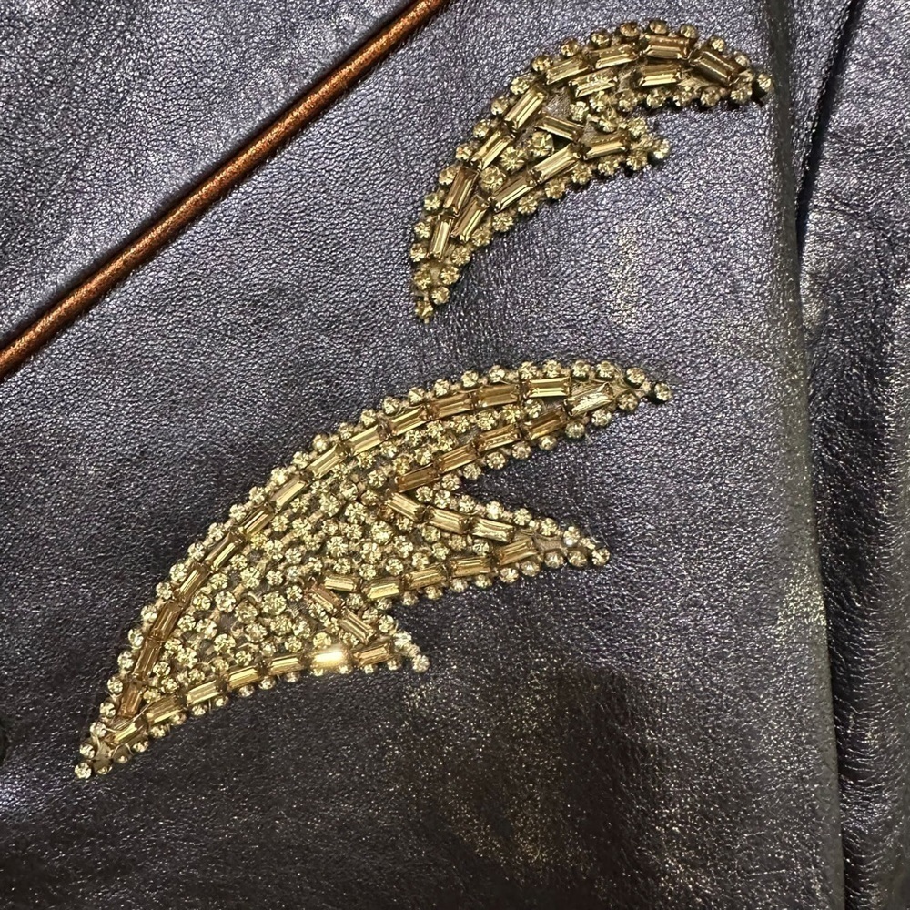 Coach Shrunken Leather Varsity Jacket In Metallic Cadet Blue I Size 2 - Picture 12 of 16